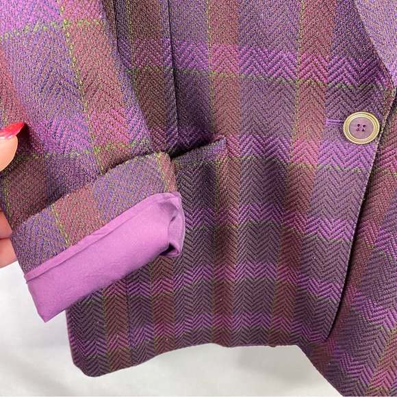 Vintage Purple Plaid Wool Blazer - Picture 6 of 12